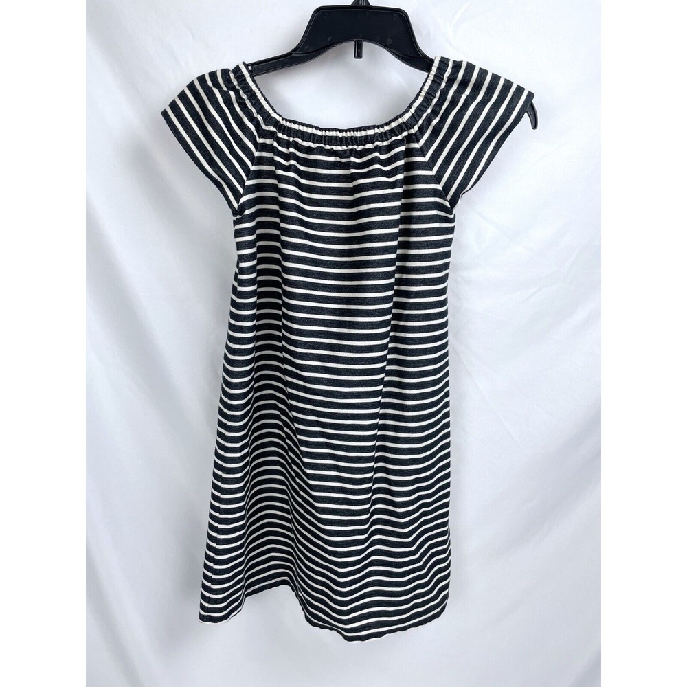 Madewell‎ Women XS Blue White Dress Melody Off Shoulder Striped Cotton